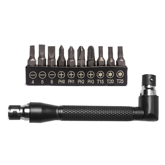 L-shaped 1/4 Socket Wrench Hexagonal Screwdriver Bit 90 Degree Double Head Handle Wrench with 10Pcs Screwdriver Bits
