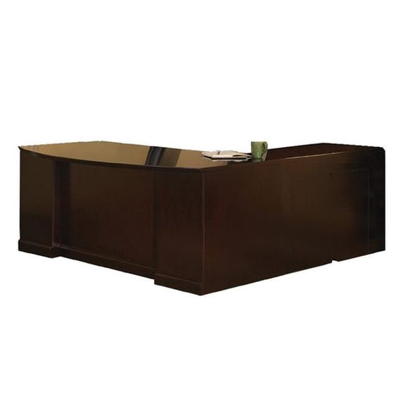 Mayline SLLBBF72ESP Left Return Sorrento Executive L Bowfront Desk with Pencil, Box-File & File-File Pedestals, Bourbon Cherry