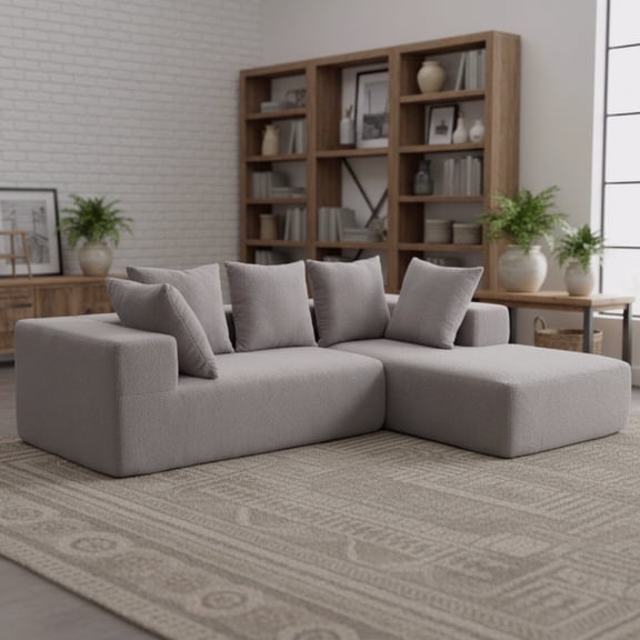 L-shaped Modular Sectional Sofa Couch with Chaise, Full-Foam Compression Boneless Cloud Sectional Couches with 5 Throw Pillows, Comfy Fluffy Memory Foam Furniture for Living Room, Apartment, Grey