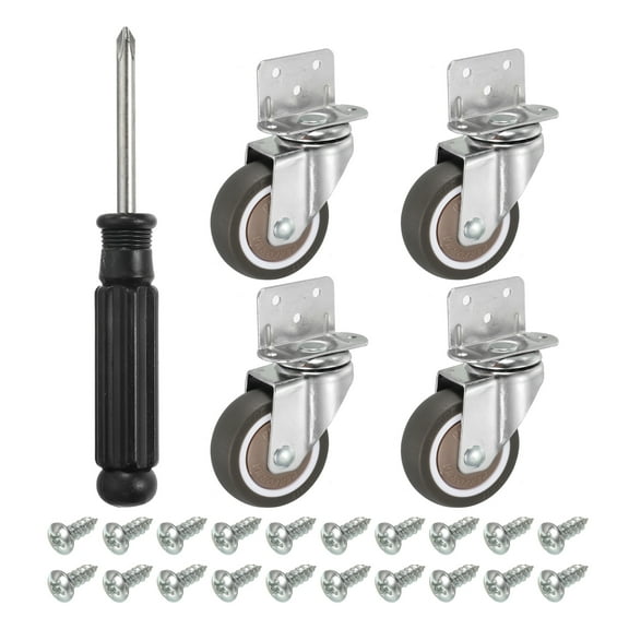 L-shaped Plate Swivel Caster Wheel 2", 4 Pack TPE Side Mount Roller with Bearing Screws, Brown