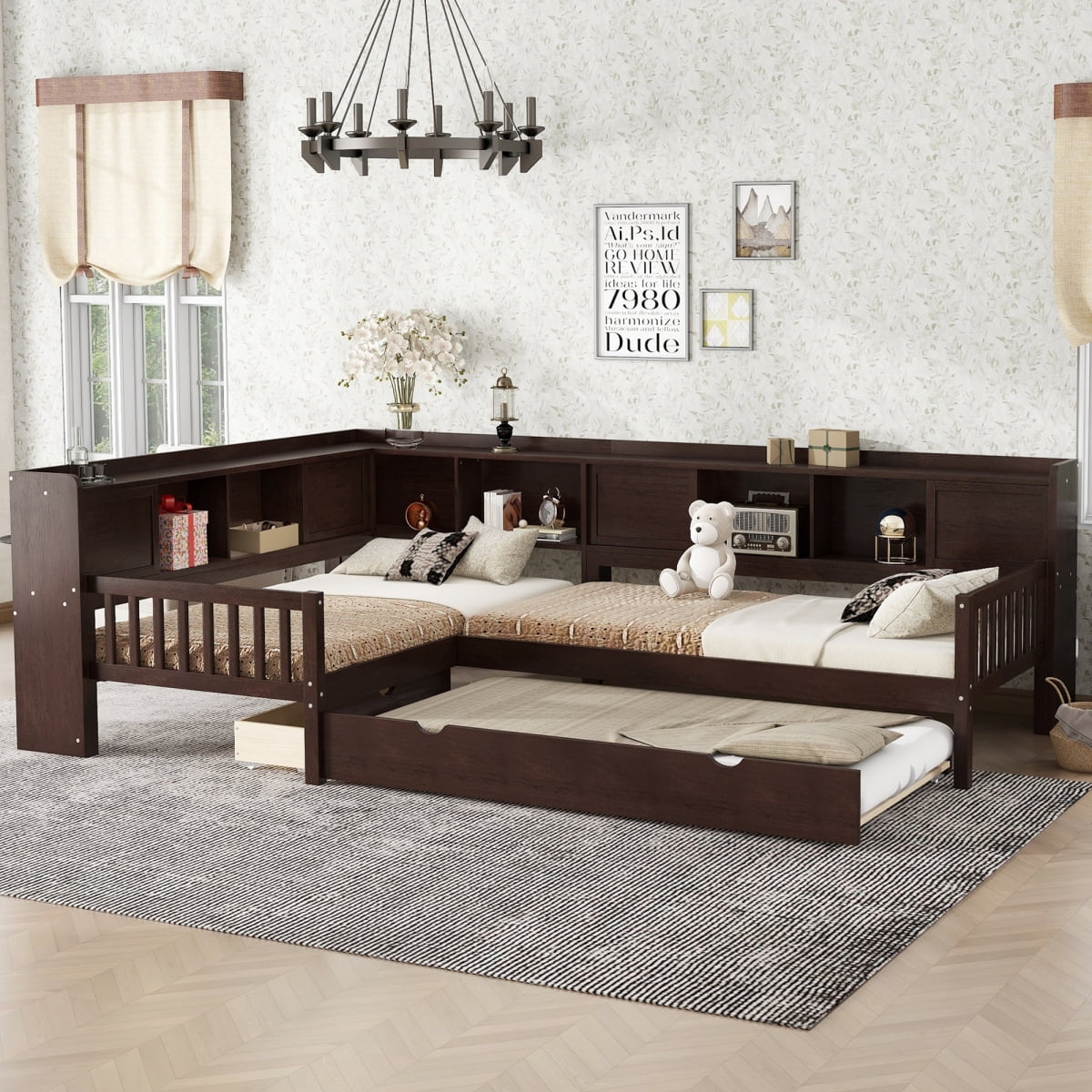 Best HD Pictures about  L Shaped Platform Bed  with No AI Images