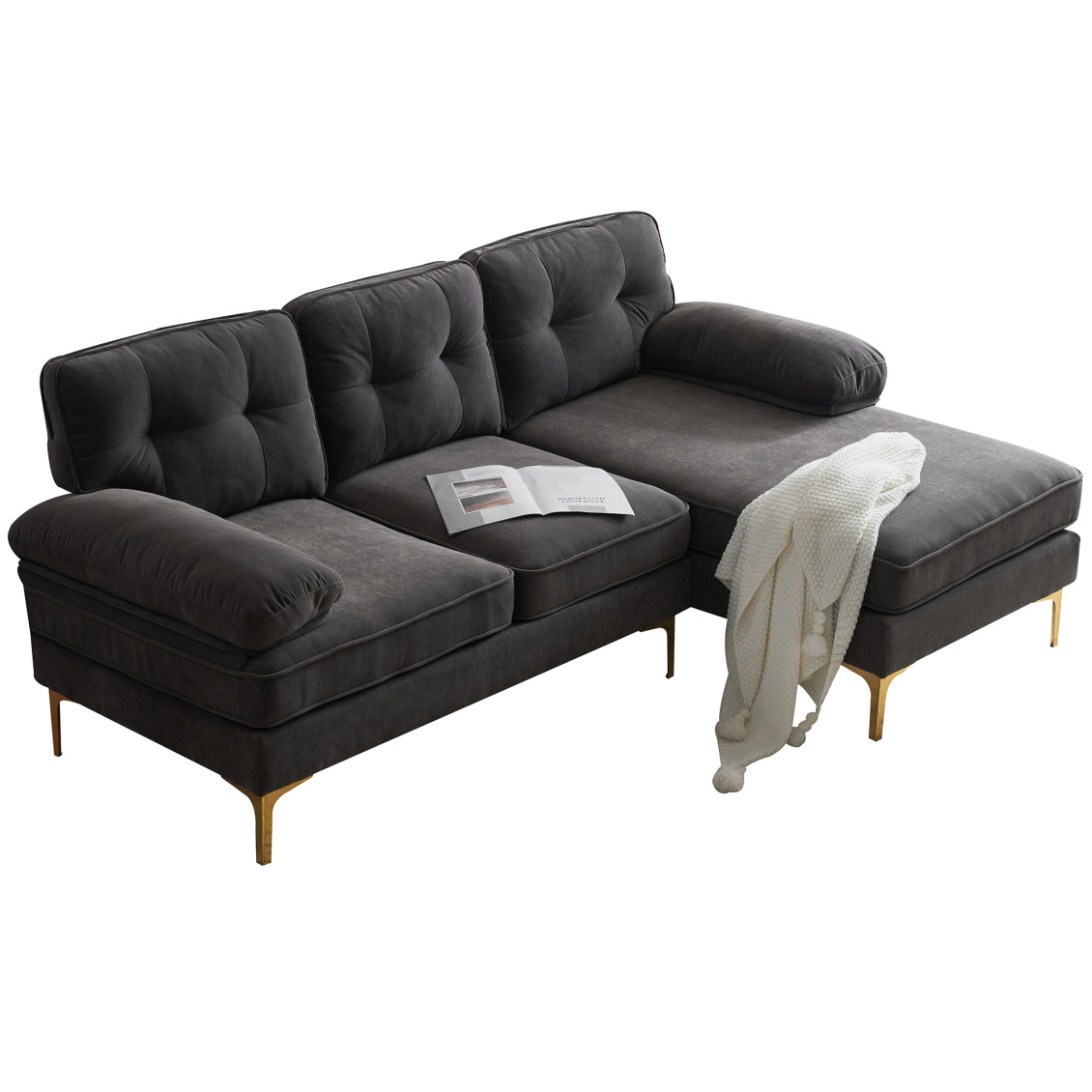Lshaped Sectional Sofa with Ottoman Footrest and Metal Legs, 83