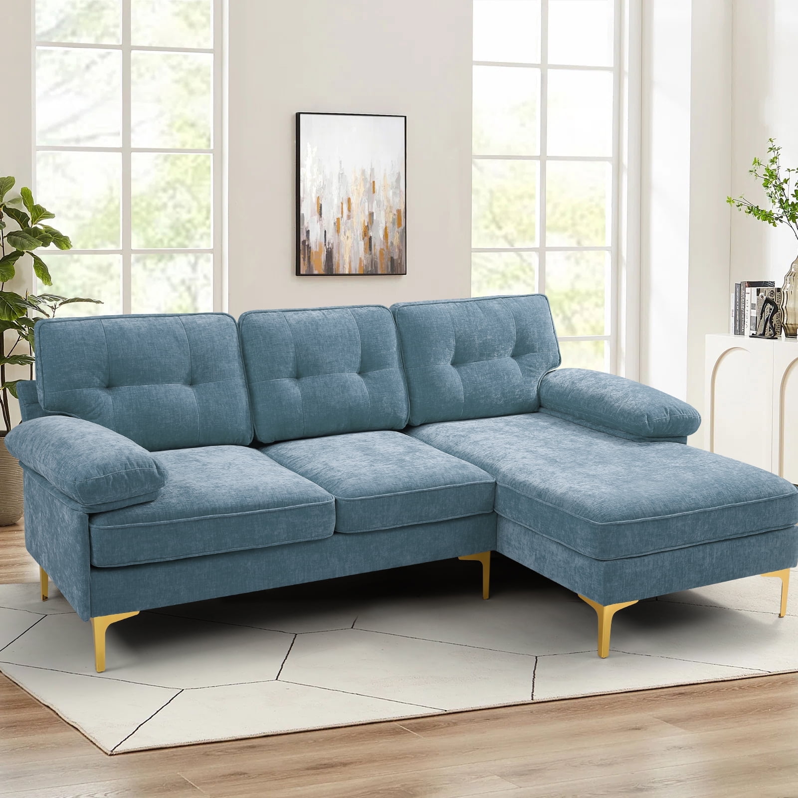 L shaped Sectional couch, 82.7" Machine Washable Chenille Fabric