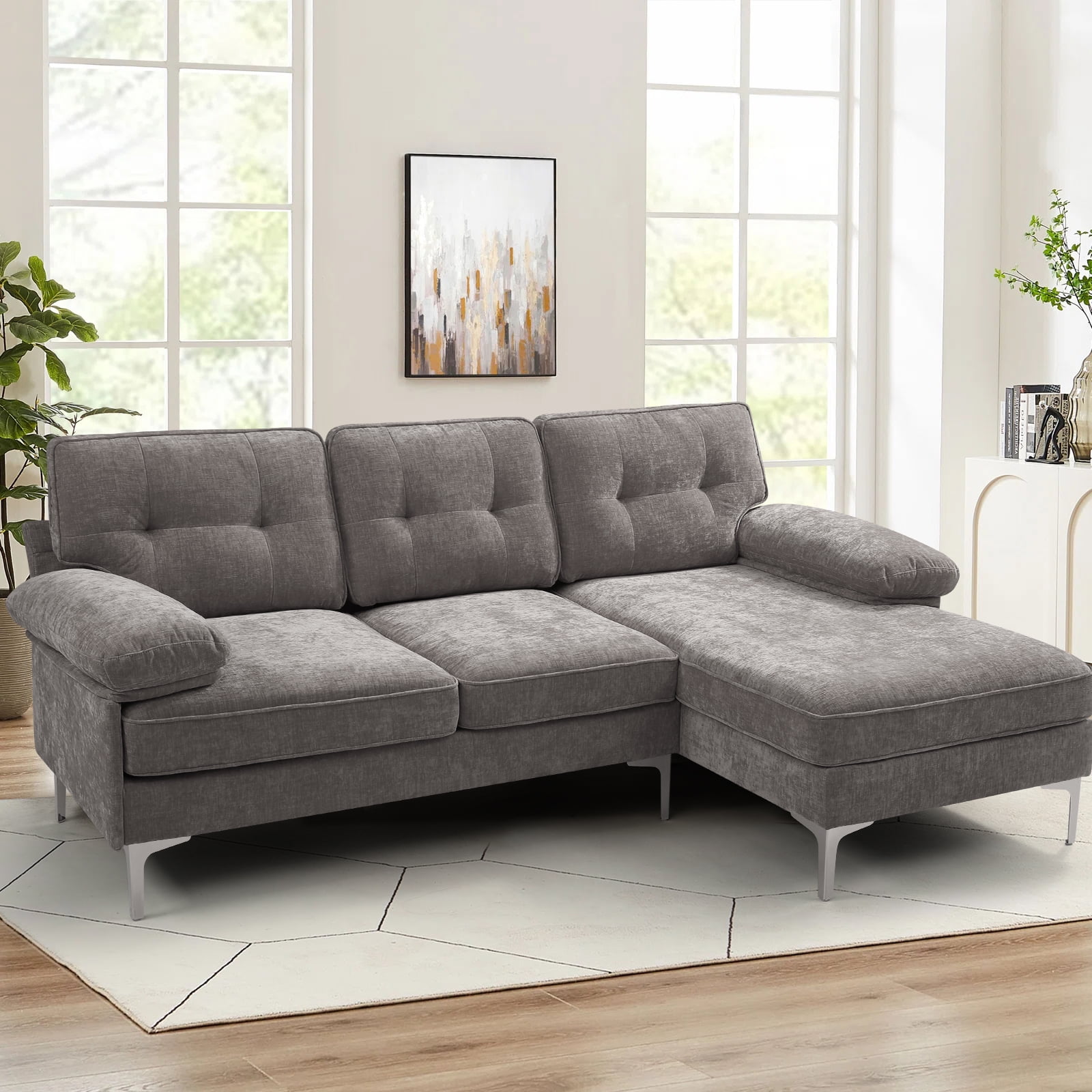 L shaped Sectional couch, 82.7" Machine Washable Chenille Fabric