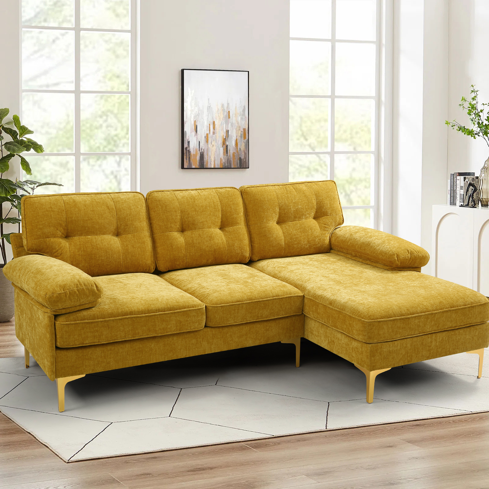 Sectional Sofa Couch,L Shaped Sectional Sofa with Right Chaise,Linen