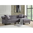 thumbnail image 1 of L-shaped Sofa with Two Pillows, Retro Velvet Couch with Nail Head Trim and Rolled Arm, for Living Room, Gray, 1 of 6