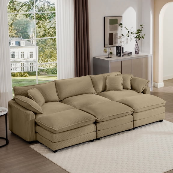 L-shaped Tan Corduroy , Spacious Seating, Comfortable For Apartments And Home Theaters With Fabric, & Homes Clubs