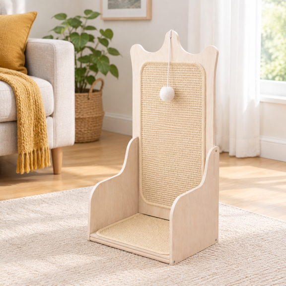 L-shaped Vertical Sisal Cat Scratcher Wooden Throne-inspired Design