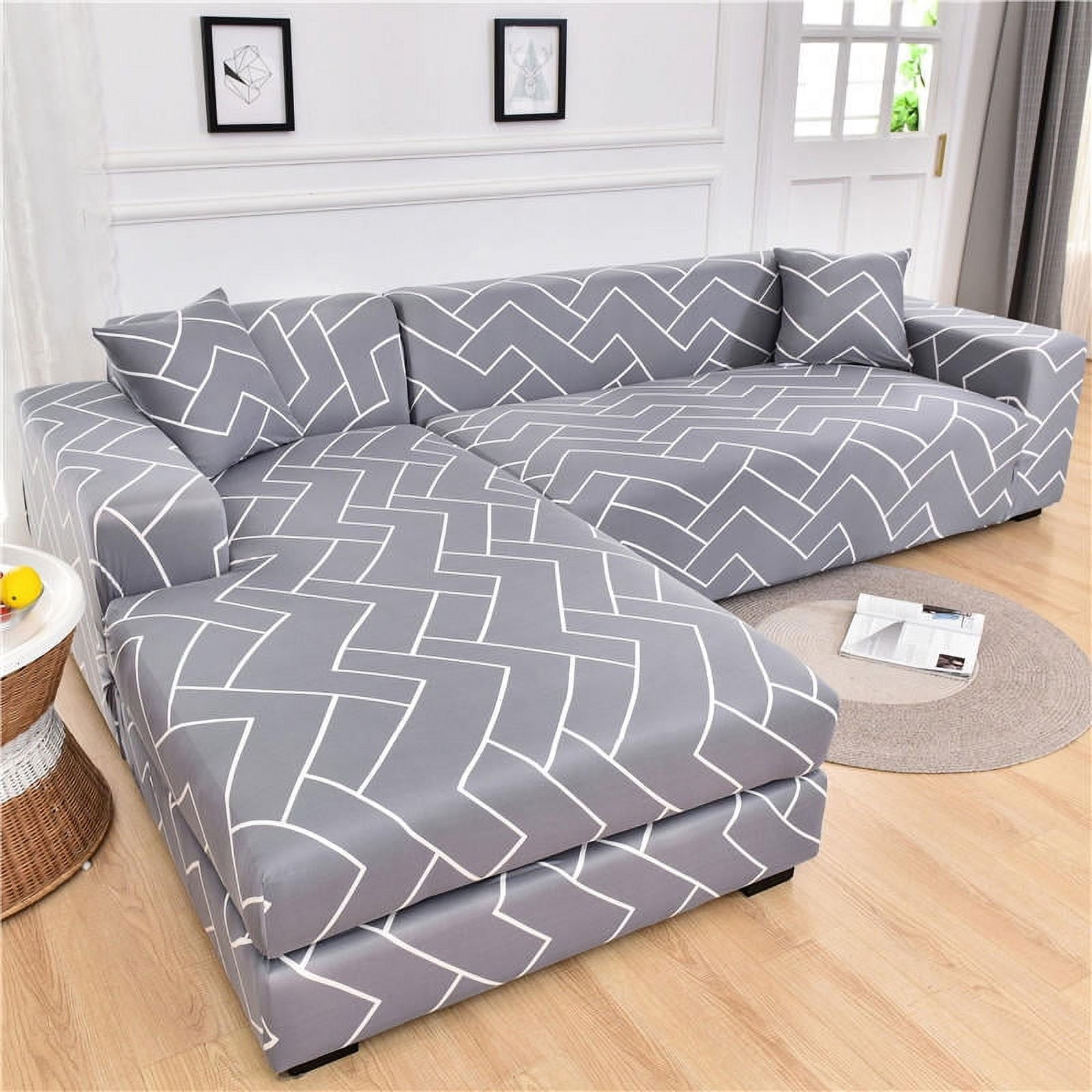 L-shaped chaise longue Sofa Need Order 2Pieces Cover Plaid Sofa Cover ...