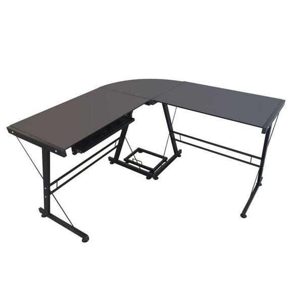 L-shaped durable tempered glass splicing computer desk, reversible L-shaped desk, stylish and versatile, elegant and simple, ample desktop space, sturdy and stable, high-quality computer desk - black