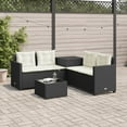 Lshaped garden sofa with table and cushions black poly rattan