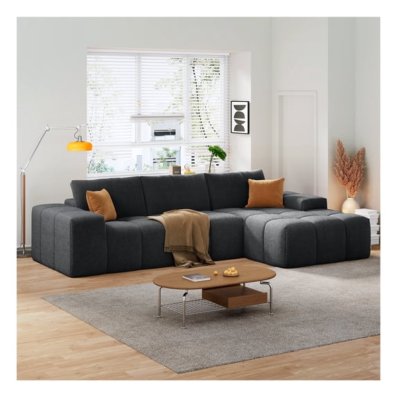 L-shaped Modular Combination Sofa, No Assembly Required, Deep Seat Sofa with 3 Cushions, Soft Fabric Upholstery, Suitable for Modern Lounge Areas in Living Rooms and Bedrooms