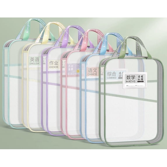L-shaped subject classification bag, transparent document bag, zipper style exam preparation bag, archive paper storage bag, 6 pieces