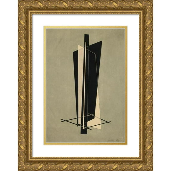 László Moholy-Nagy 11x14 Gold Ornate Wood Frame and Double Matted Museum Art Print Titled - Kestnermappe; Komposition (One Plate) (P. 123) (1922-23)