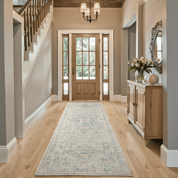 CHITOOMA 2.6'x8' Boho Runner Rug for Hallway, Machine Washable Stain Resistant Non-Shed Carpet, Floral Runner Rug with Non-Slip Backing for Kitchen, Entryway, Bedroom, Laundry, Bathroom