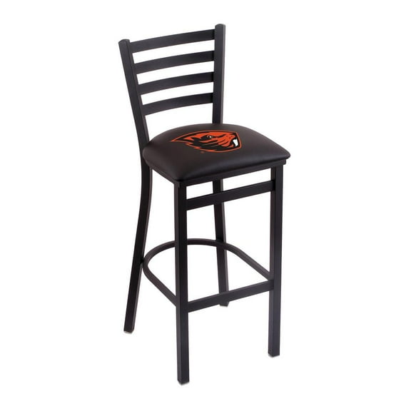 L004 - 25" Black Wrinkle Oregon State Stationary Counter Stool with Ladder Style Back by Holland Bar Stool Co.