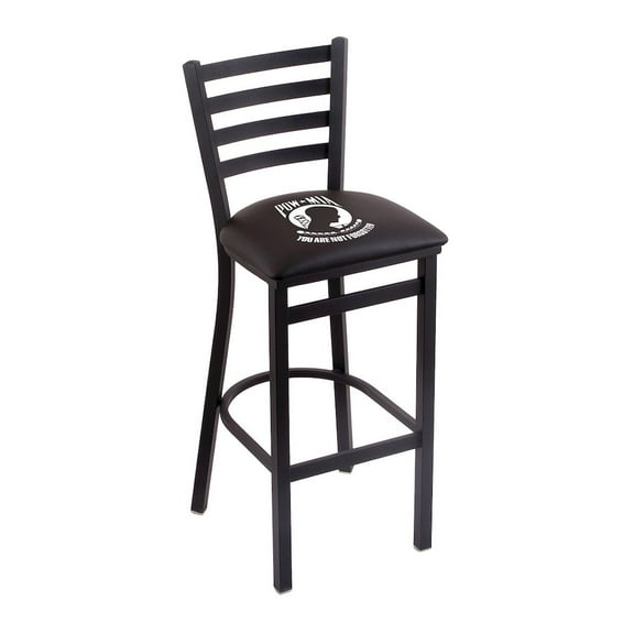 L004 - 25" Black Wrinkle POW/MIA Stationary Counter Stool with Ladder Style Back by Holland Bar Stool Co.