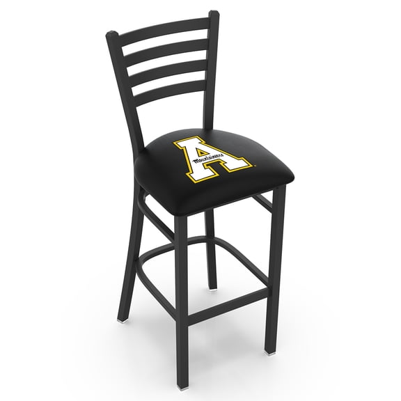 L004 - 30" Black Wrinkle Appalachian State Stationary Bar Stool with Ladder Style Back by Holland Bar Stool Co.