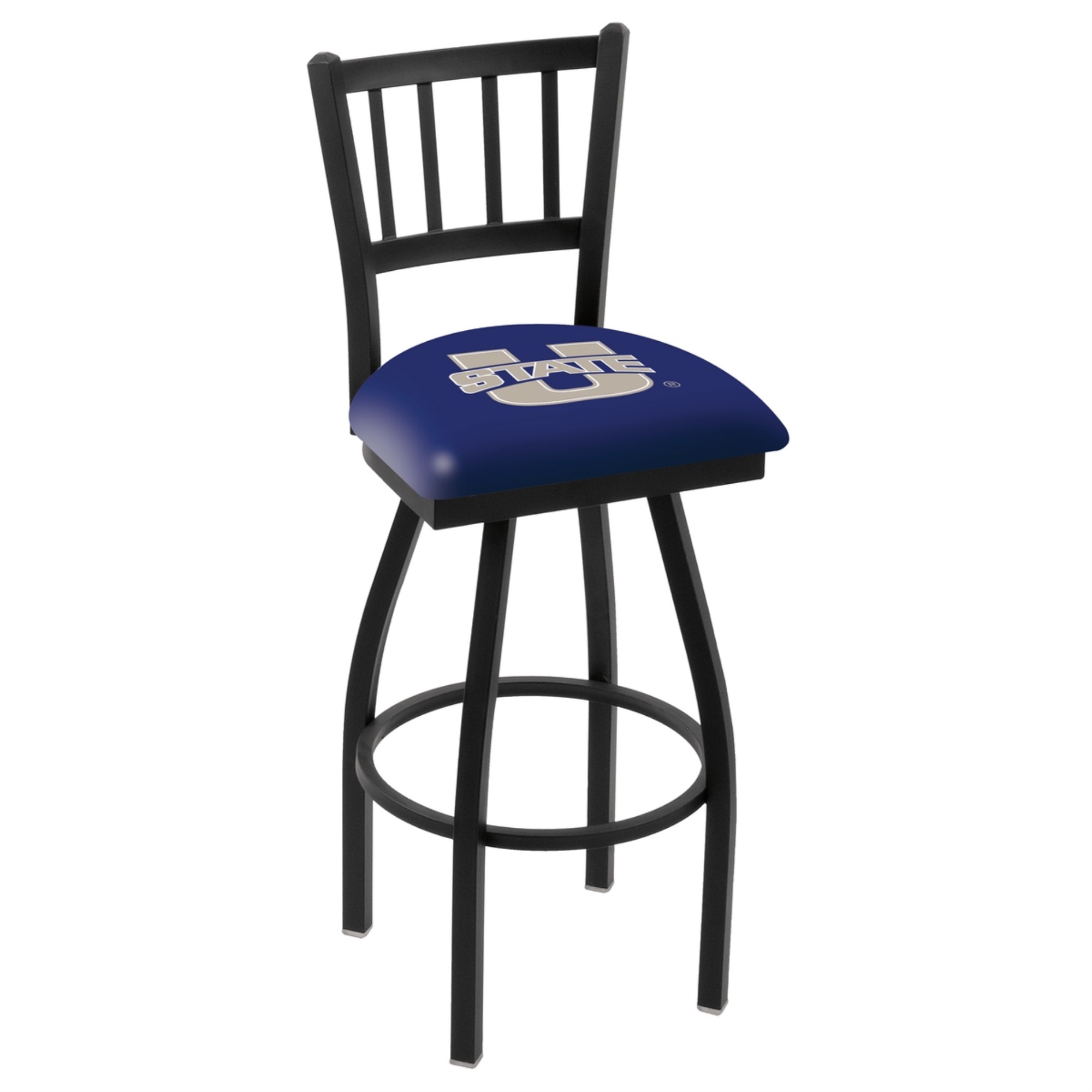 L018 - 36" Black Wrinkle Utah State Swivel Bar Stool with Jailhouse Style Back by the Holland Bar Stool Co. - image 1 of 2