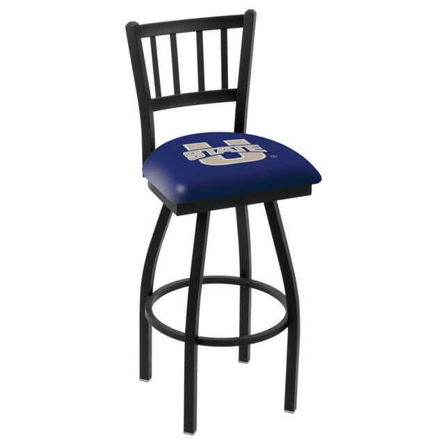 L018 - 36" Black Wrinkle Utah State Swivel Bar Stool with Jailhouse Style Back by the Holland Bar Stool Co.