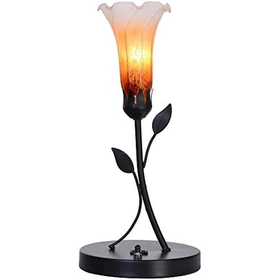 L10787 Lily Flower Tiffany Style Blown Glass Bedside Table Lamp with USB Ports 4 inches Wide Lampshade for Living Room Bedside Home Decoration, 11.5 inches Tall$$Tools & Hardware Other