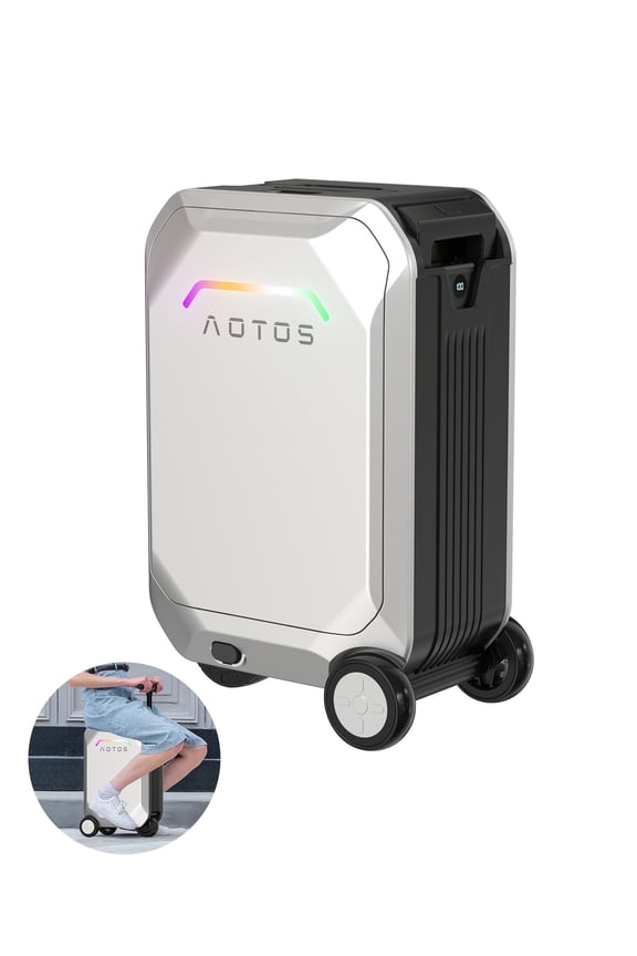 Smart Rideable Carry-On Luggage, 22 Inch TSA-Approved Hardshell Cabin Suitcase, Zipperless Design with Rolling Wheels & App Control for Travel, Silver