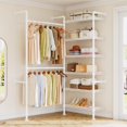 thumbnail image 1 of L2 Wall Mounted Closet System,  Pipe Clothing Rack Clothes Racks with 2 Telescopic Rod & 6 Shelves, Heavy Duty Closet Organizers System in Wardrobe Closet, White, 1 of 16