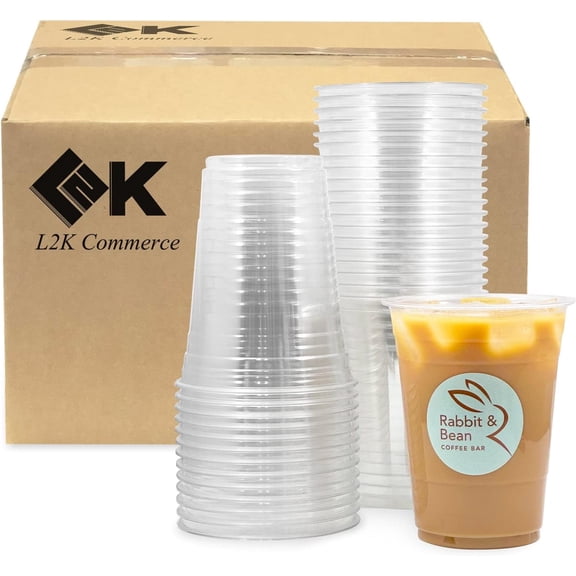 L2K [1000 Pack] 16 oz Clear Coffee Cups, Clear Plastic Cup, Disposable Cups, Iced Coffee Cup (1000 Cups)