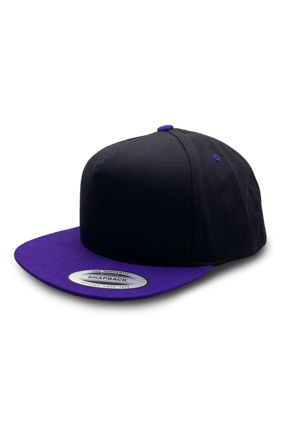 Men's 5 Panel Cotton Twill Snapback 2 Tone Caps 6007 Black / Purple 1PACK