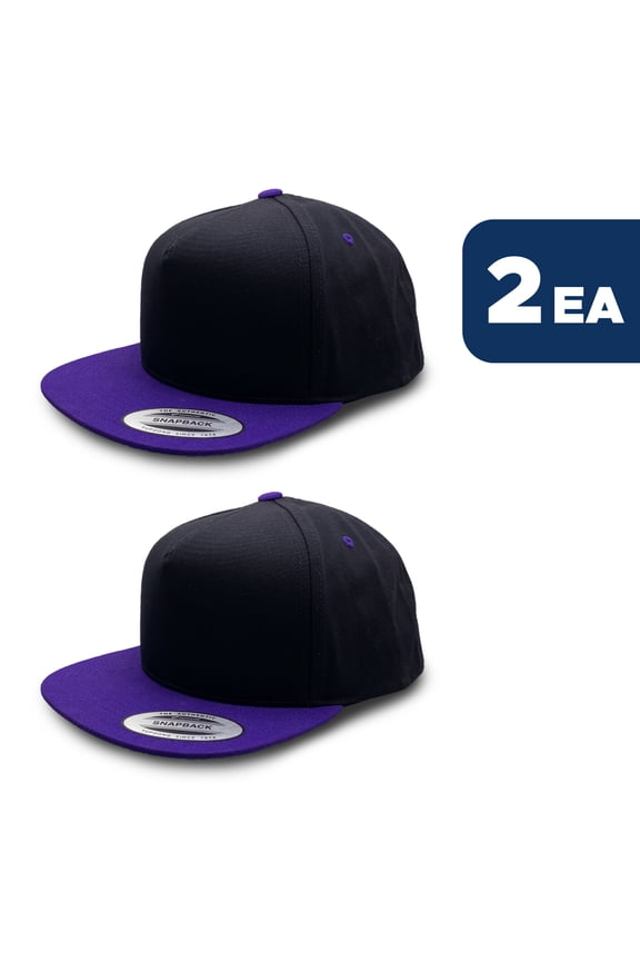 L2K Men's 5 Panel Cotton Twill Snapback 2 Tone Caps 6007 Black / Purple 2PACK