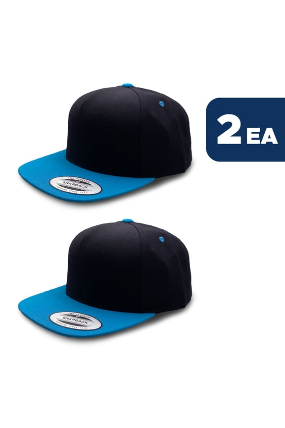 Men's Premium Classics 5 Panel Snapback 2 Tone Snapback 5089 Black / Teal Blue 2PACK