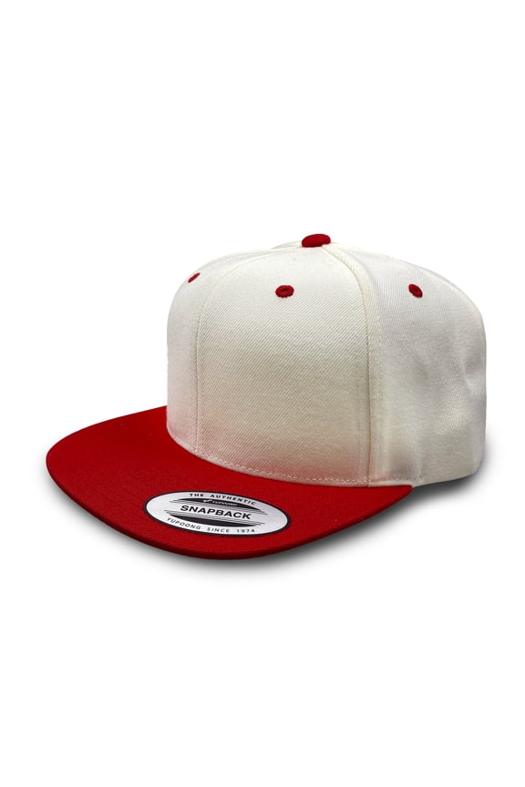Men's Snapback Two-Tone Pro-Style Wool Cap 6089 Natural / Red 1PACK
