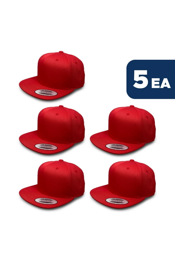 L2K Men's Youth Pro Style Cotton Twill Snapback Hats ( Ages 6-14) 6308B Red 5PACK