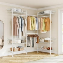 L3 Industrial Pipe Closet Organizer System, Wall Mounted Clothes Rack Clothing Racks with 4 Telescopic Rods & 6 Shelves , Heavy Duty Closet System in Wardrobe Closet (White)