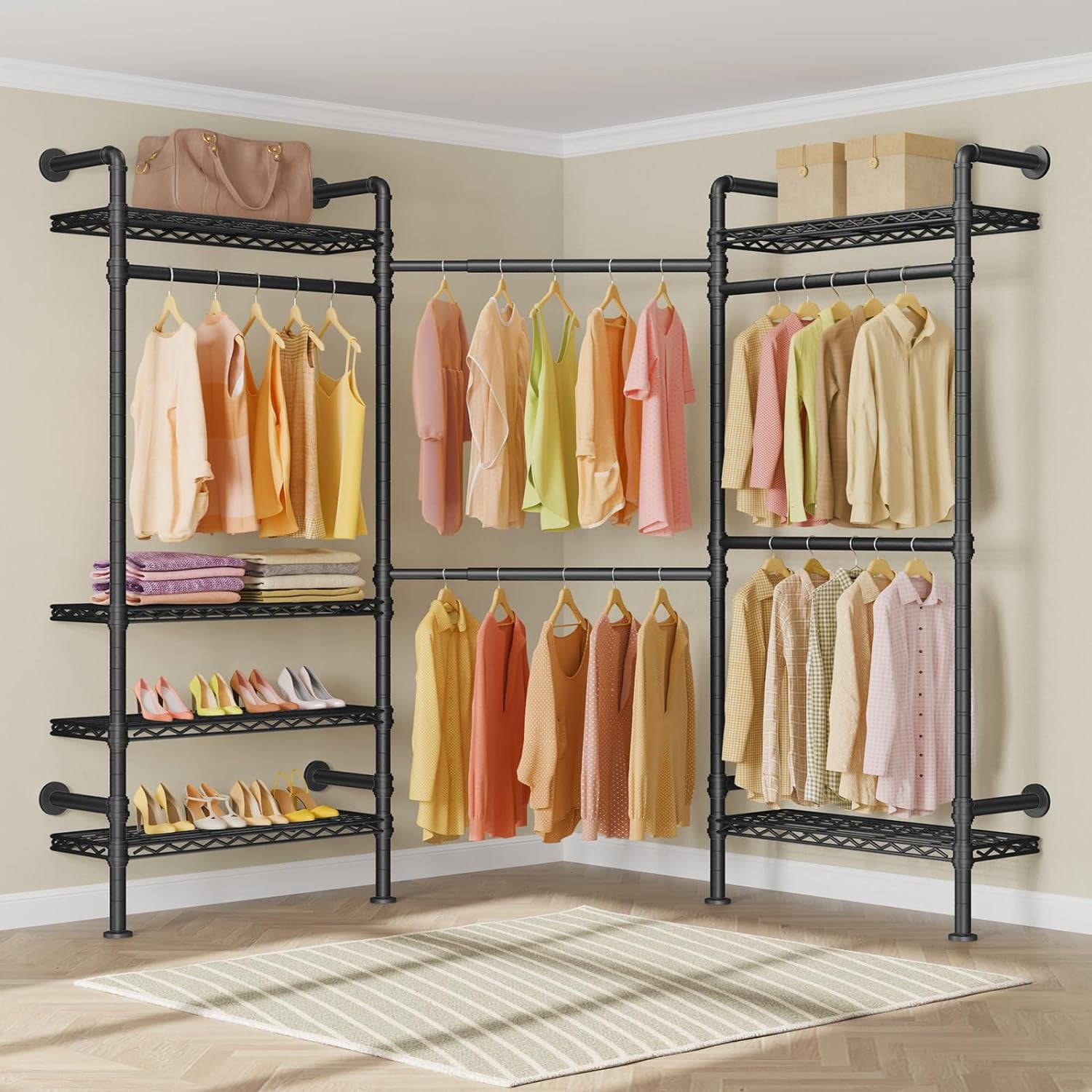 L3 L Shape Garment Rack Heavy Duty Clothes Rack For Hanging Clothes