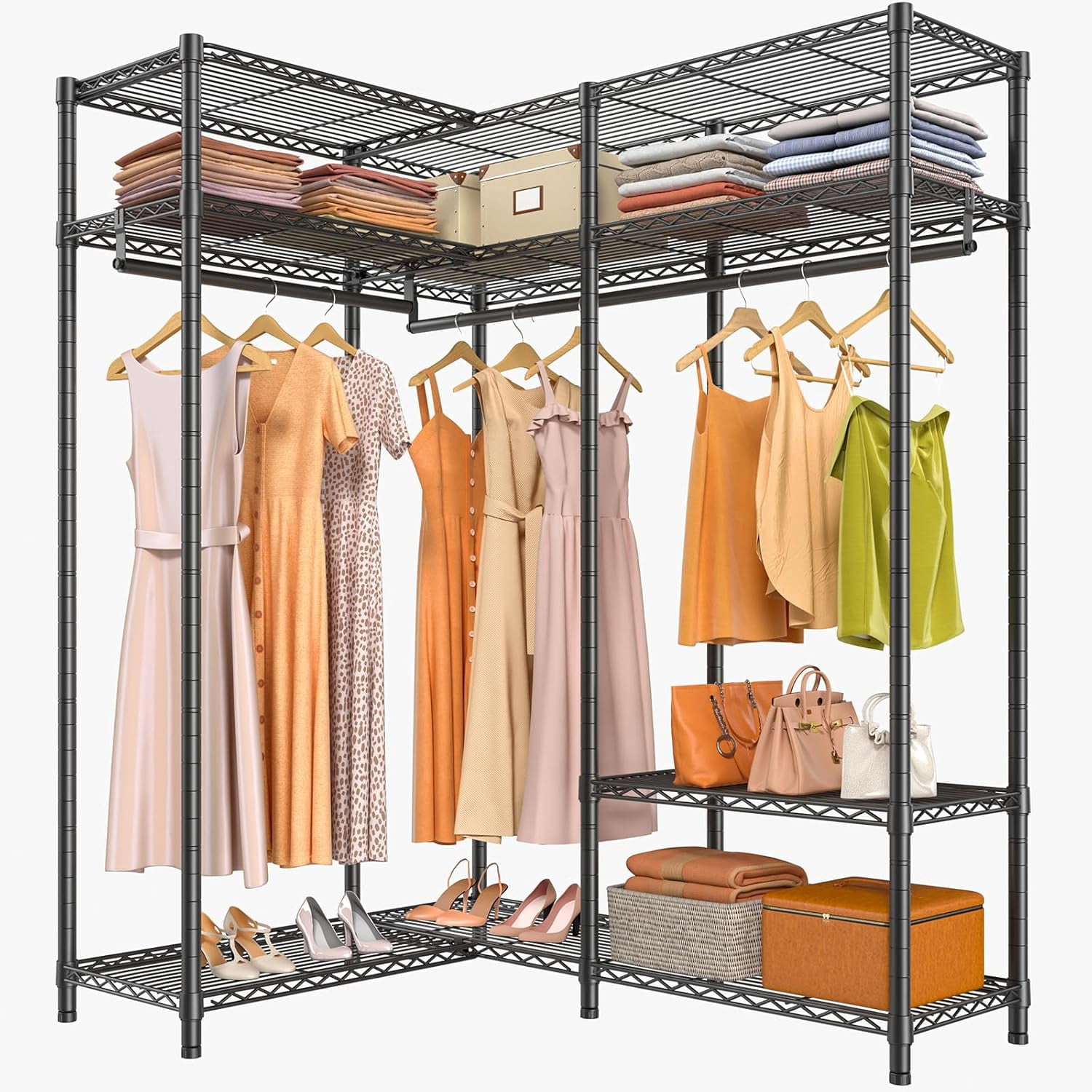 L30 Corner Clothes Rack, Heavy Duty L-Shaped Freestanding Closet with ...