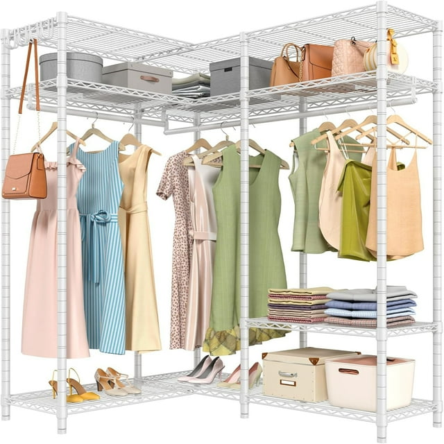 L30 Garment Rack L Shaped Heavy Duty Corner with Adjustable Shelves