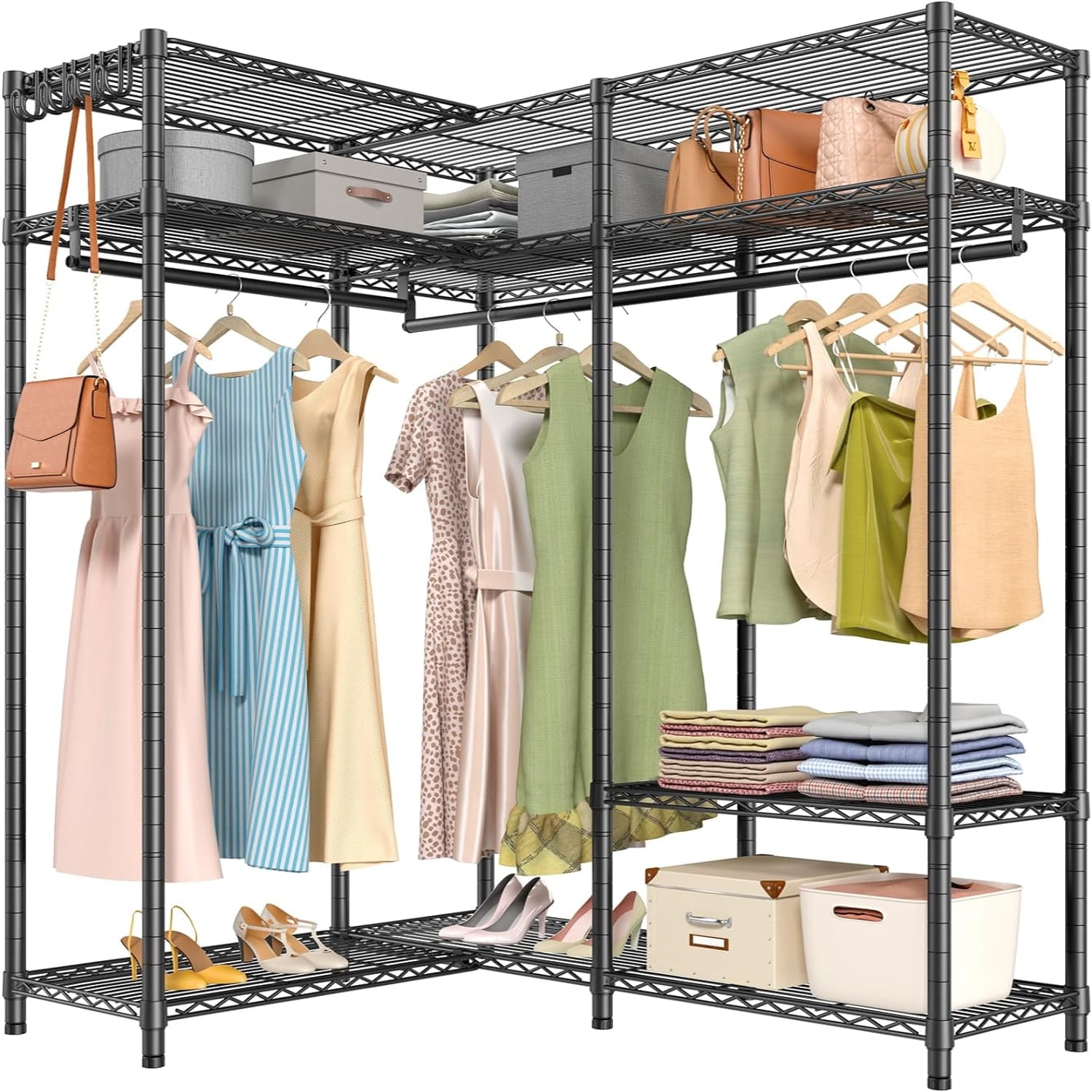 L30 Garment Rack L Shaped Heavy Duty Corner with Adjustable Shelves