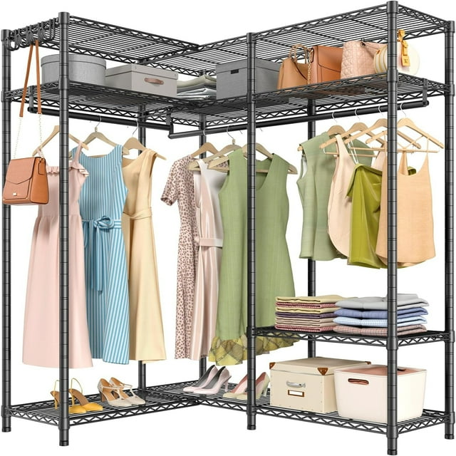 L30 Garment Rack L Shaped Heavy Duty Corner with Adjustable Shelves