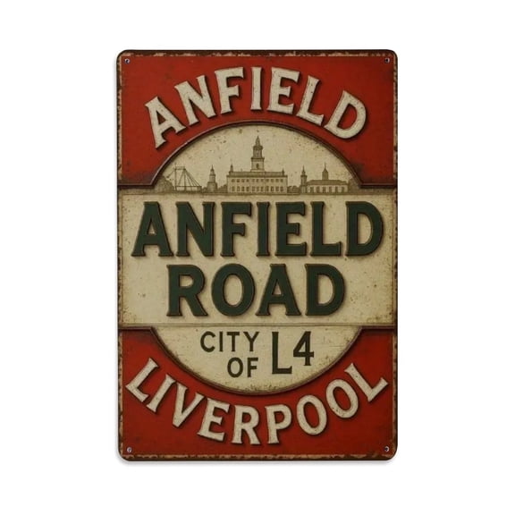 L4 Anfield Road Tin Sign Vintage Metal Sign Office Living Room Bar Coffee Wall Art Decor 8x12inch
