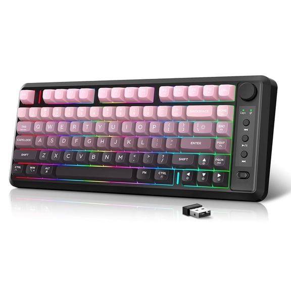 L400 Dual-Mode Wireless Gaming Keyboard with Bluetooth and 2.4G Connectivity, 75% Compact Layout, Volume Knob, RGB Backlit, Quiet Mechanical Feel, 24-Key Anti-Ghosting for PC and Mac(Black)