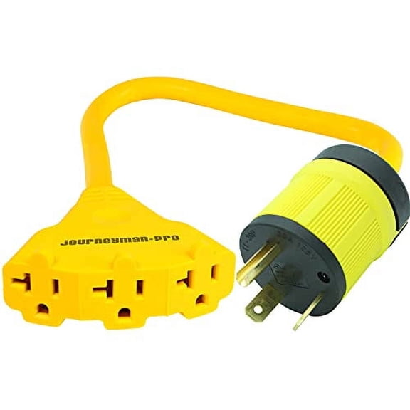 L5-30/TT-30/L14-30 to Triple 5-20R Generator Power Cord Adapter, by Journeyman Pro | 30A to 20A/15amp /110V 3-Way Splitter | 3-Prong RV Distribution Cords (TT-30P)