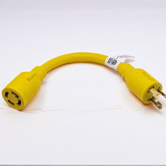 L5-30P to L14-30R Adapter Cord, 4 prong to 3 prong adapter, 30 Amp Generator Twist Lock 3 to 4 Prong House Inlet Box, STW 10 AWG Yellow