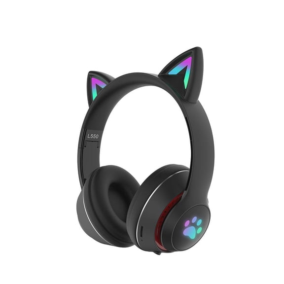 L550 Pink Gaming Headset for Computer Laptop Virtual Surround Cat Ear Headphones Cute Cartoon Earbuds for Girlfriend Women