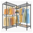 thumbnail image 1 of L6 Heavy Duty Clothes Rack L Shape Clothing Rack 5-Tier Wire Garment Rack Freestanding Closet with 7 Adjustable Shelves & 4 Hanging Rods, 46.5" L x 46.5" W x 76.4" H, Max Load 850LBS, Black, 1 of 7