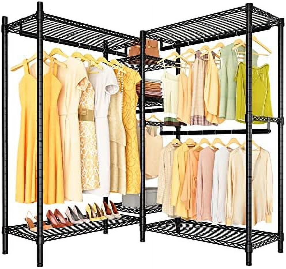 L6 Heavy Duty L Shape Clothing Rack 5Tier Wire Garment Rack