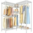 L6 L Shaped Heavy Duty Clothing Rack for Corner 5Tier Wire Garment
