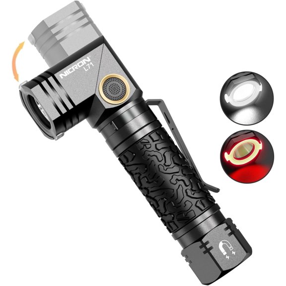 L71 Tactical Flashlights High Lumens Type-C Rechargeable Magnetic Flashlight 90 Degree Working Light, IP65 Waterproof 1800 Lumens LED 8 Modes Flashlights for Outdoor Camping Emergency