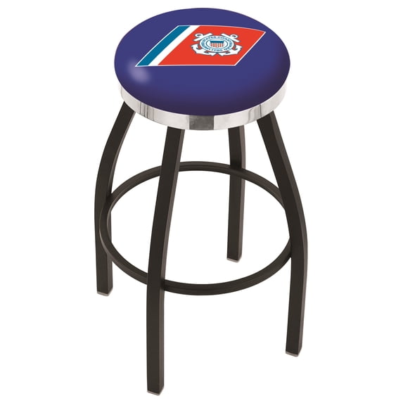L8B2C U.S. Coast Guard 30" Swivel Bar Stool with a Black Wrinkle and Chrome Finish