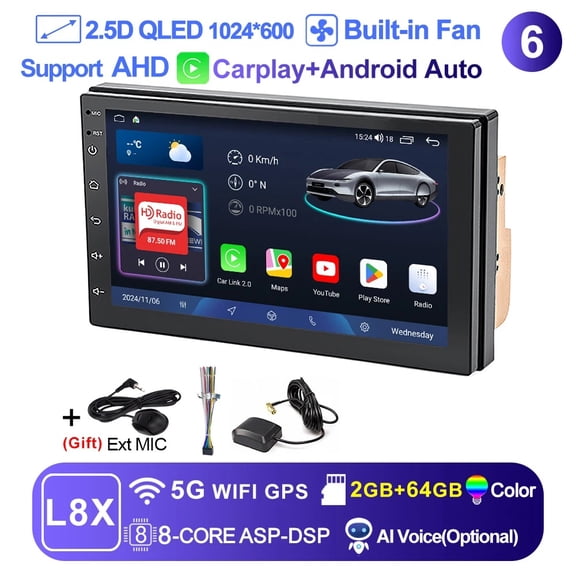 L8X(2-64GB)-0 LEHX 8Core 2 Din Android 14 Auto Car Radio Multimedia automotivo Carplay GP Stereo For Volkswagen Nissan Hyundai Kia toyota Ford